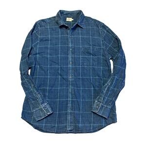 Faherty Windowpane Cotton Button Down Shirt BLUE/INDIGO Large